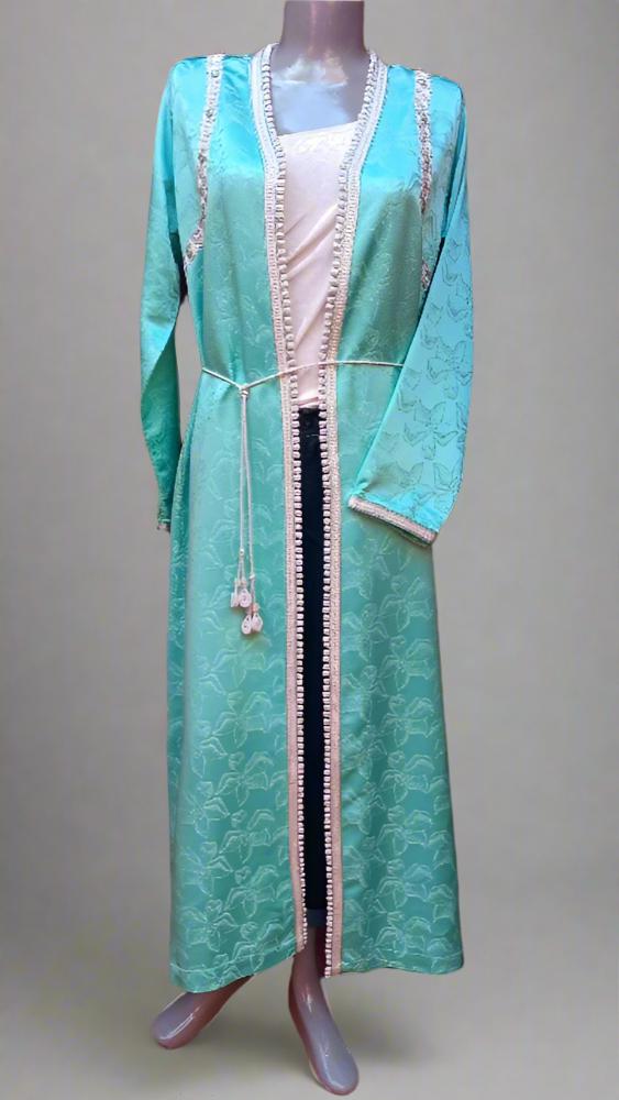 Green Metallic Moroccan Brocade caftan - Heritage Handmade