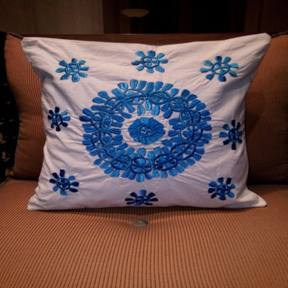 Hand embroidered Moroccan blue cushion cover - Heritage Handmade