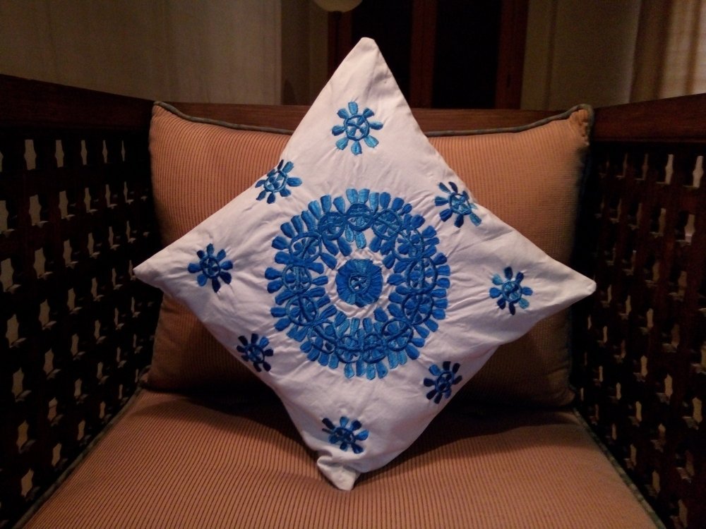 Hand embroidered Moroccan blue cushion cover - Heritage Handmade