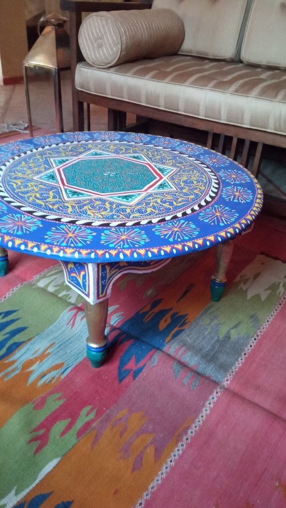 Hand Painted Moroccan Round coffee table to USA - Free shipping - Heritage Handmade