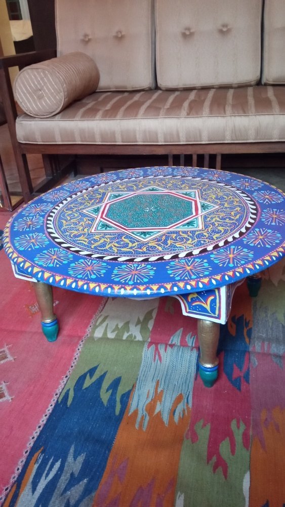 Hand Painted Moroccan Round coffee table to USA - Free shipping - Heritage Handmade