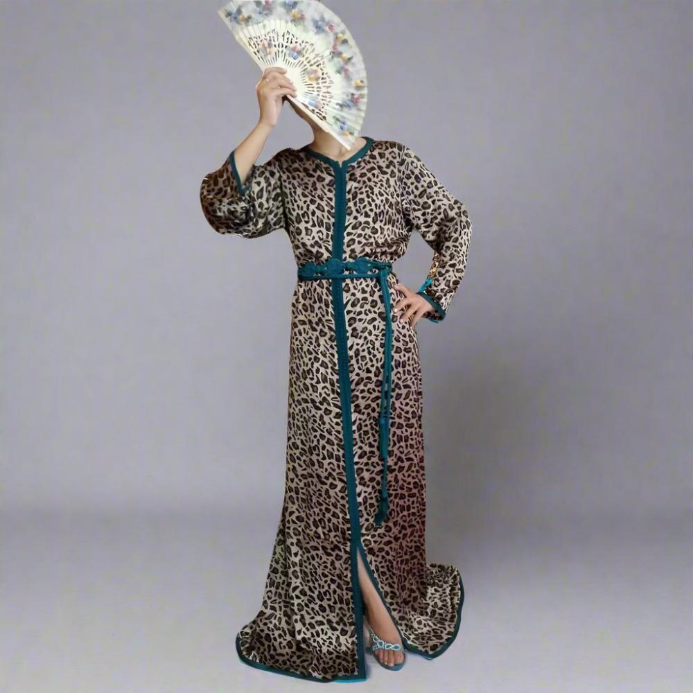 New LEOPARD Moroccan Kaftan dress with Belt