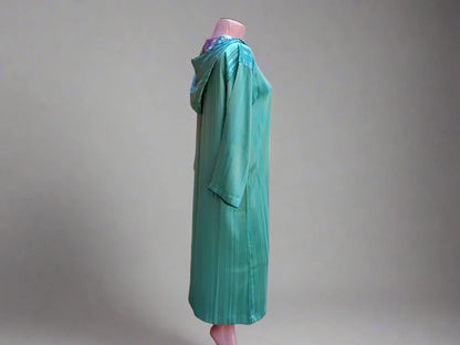 Luxury light green Moroccan Djellaba / hooded kaftan 