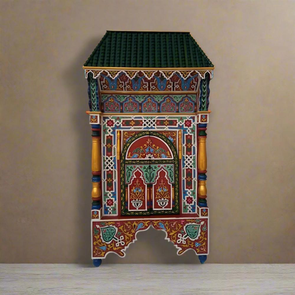 Vintage Large Moroccan Moorish painted wall door /Carved Mirror frame