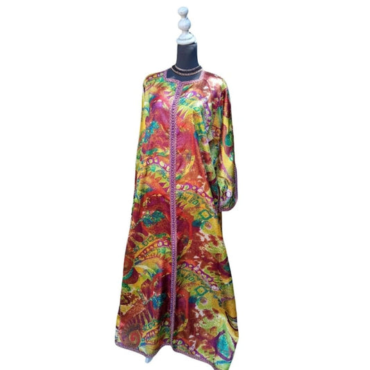 1960s Colorful Moroccan Maxi Kaftan dress