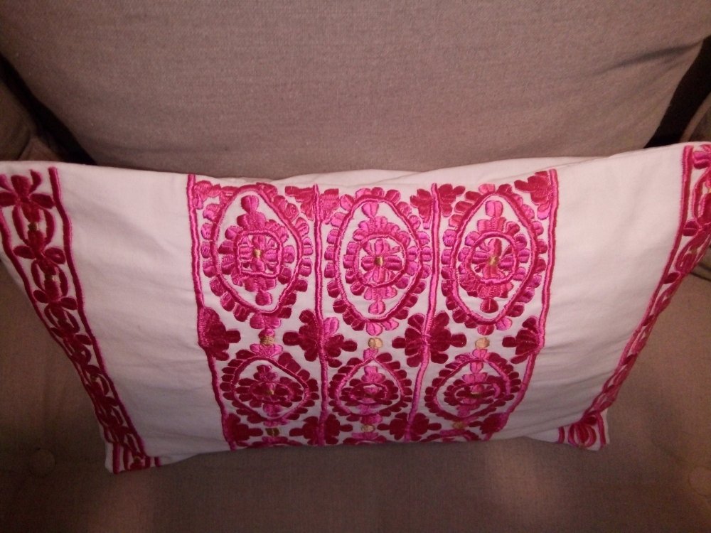 Moroccan pink embroidery cushion handmade