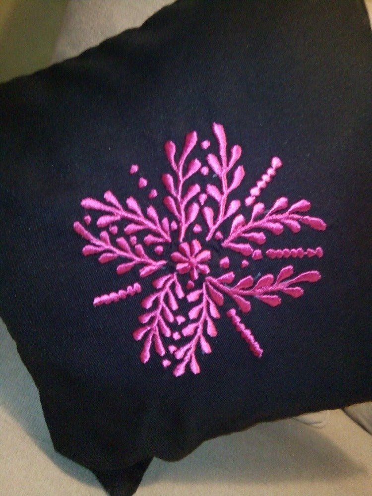 Set of 2 Black Moroccan throw pillows with pink embroidery