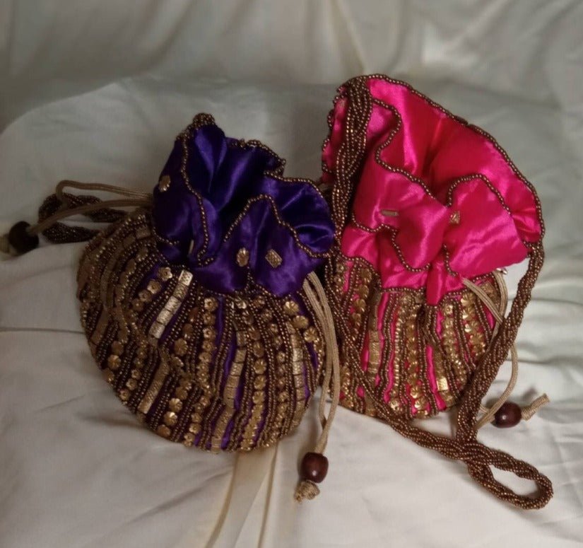 Double Your Style with Set of 2 Beaded Drawstring Bags - Fashion Accessory