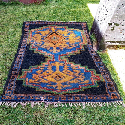 Vintage Small Black Moroccan Rug