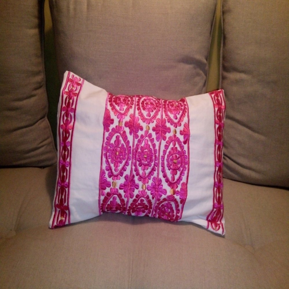 Moroccan pink embroidery cushion handmade