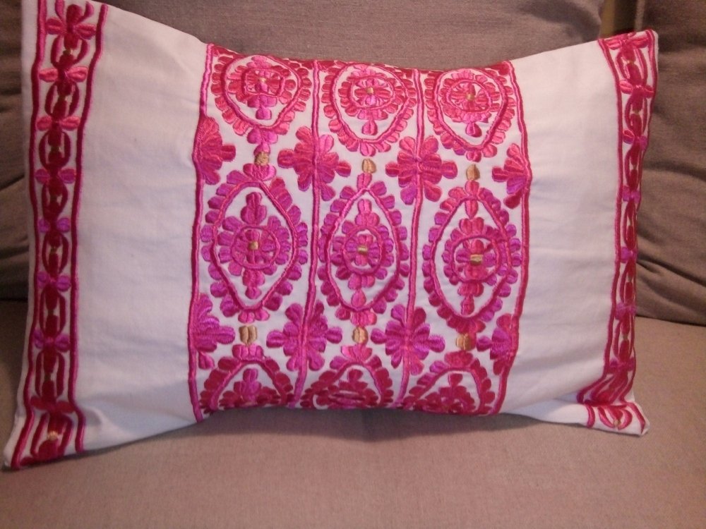 Moroccan pink embroidery cushion handmade