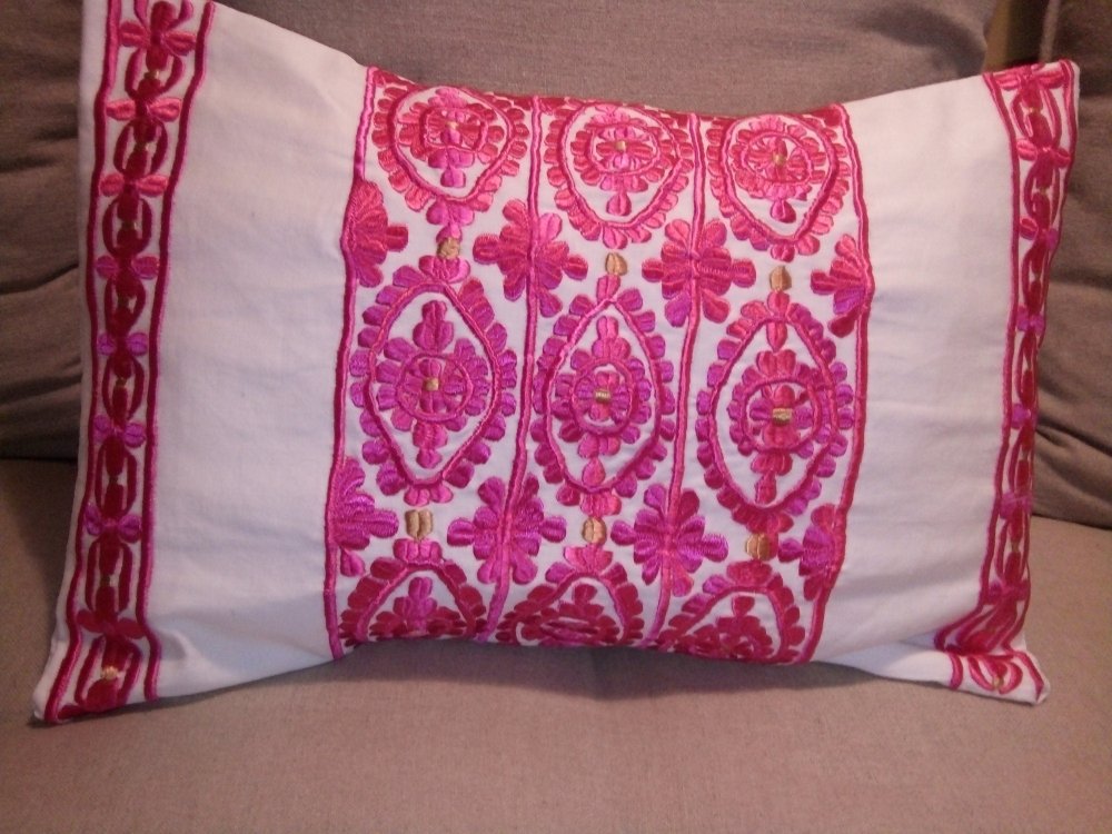 Moroccan pink embroidery cushion handmade