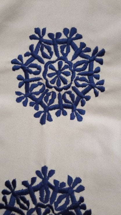 Large Square cotton footstool with Blue embroidery