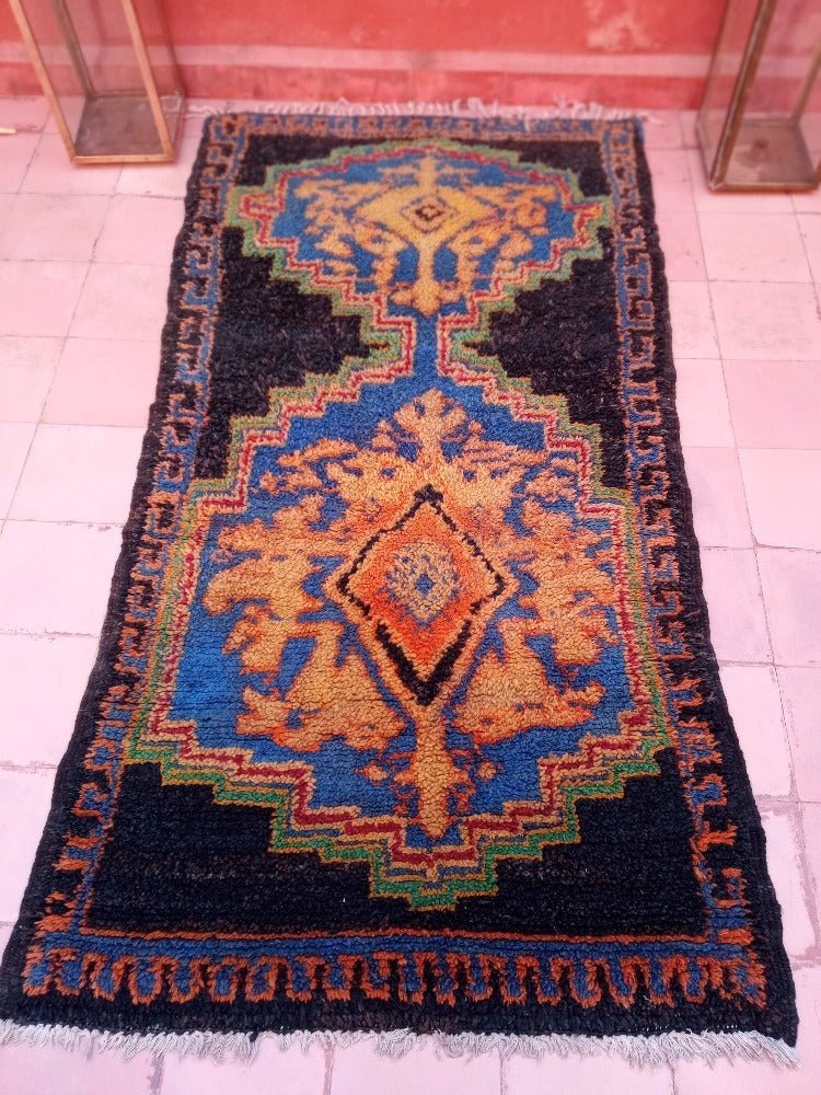 Vintage Small Black Moroccan Rug