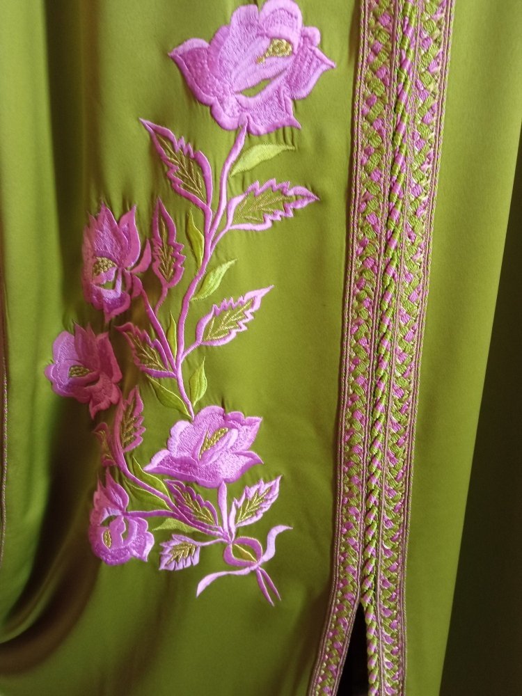 Vintage Green Embroidered Moroccan wedding kaftan dress