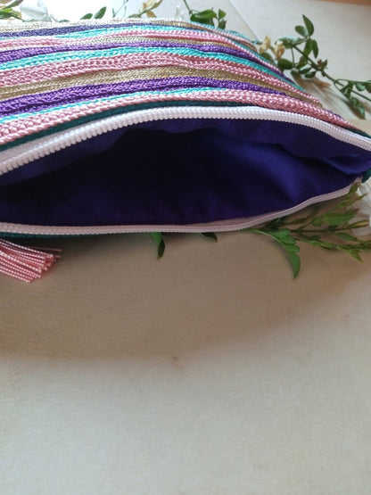 Moroccan pink embroidered makeup bag with tassel 