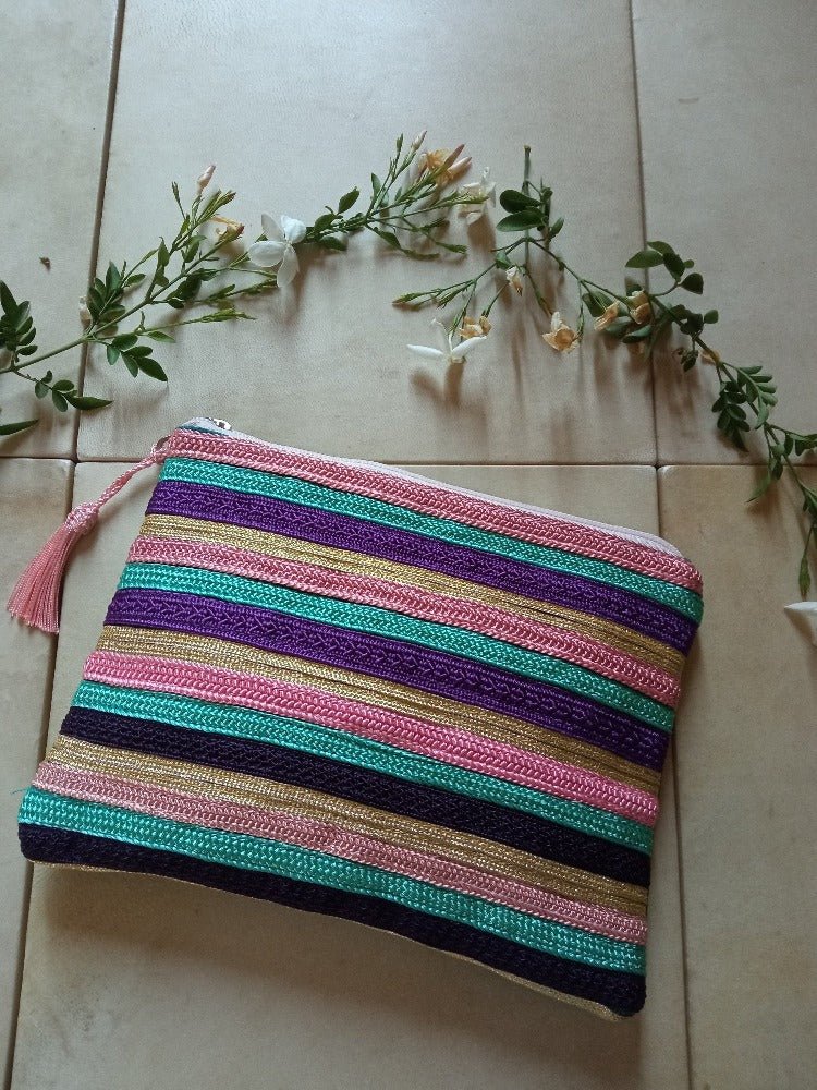 Moroccan pink embroidered makeup bag with tassel 