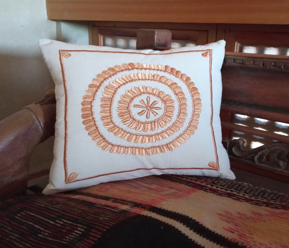 Embroidered Moroccan Cooper throw pillow for sale