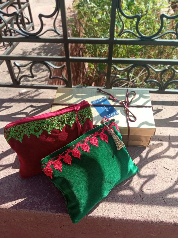 Velvet makeup bags with Christmas designs