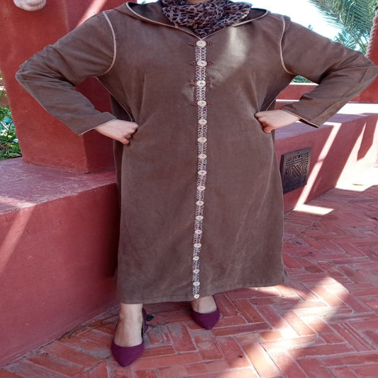 Vintage Luxury Daim Brown Djellaba for her