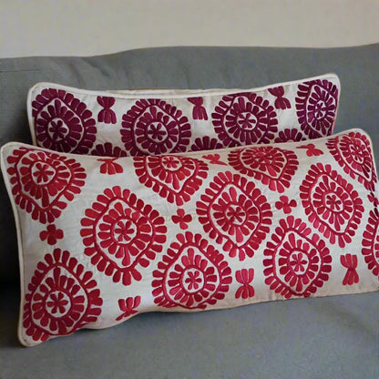 Embroidered Moroccan red outdoor pillows