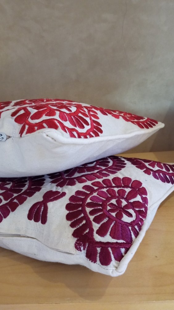 Embroidered Moroccan red outdoor pillows