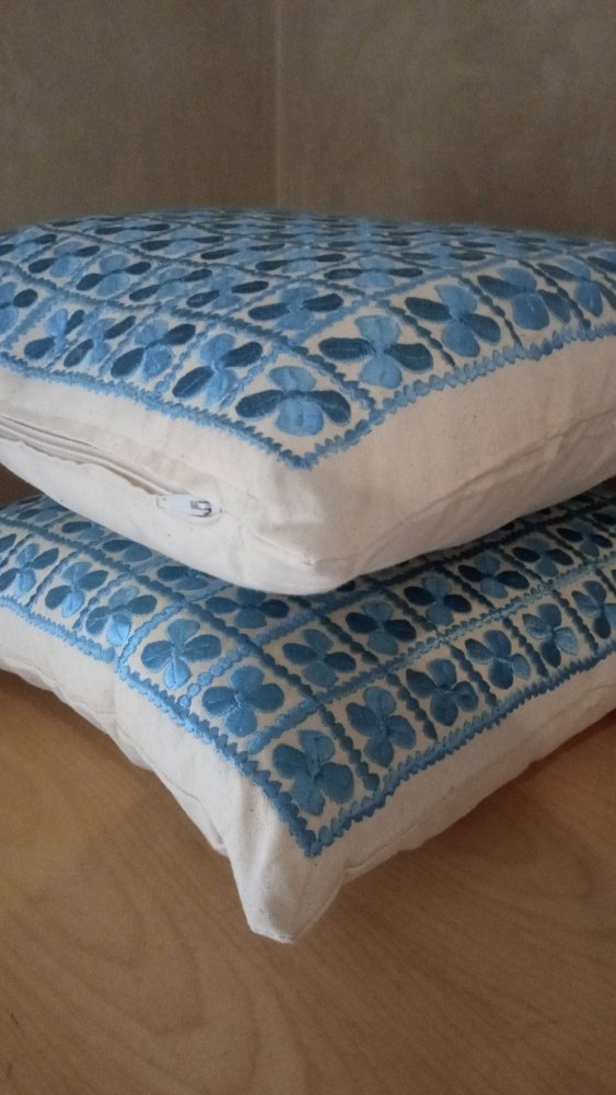 Blue embroidered moroccan throw pillow set 