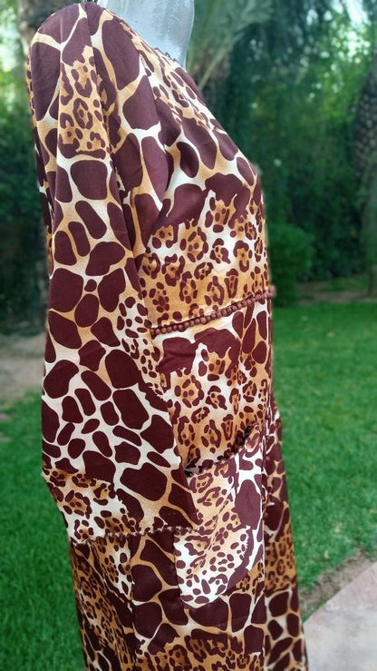 Embroidered Leopard Print Silk Kaftan