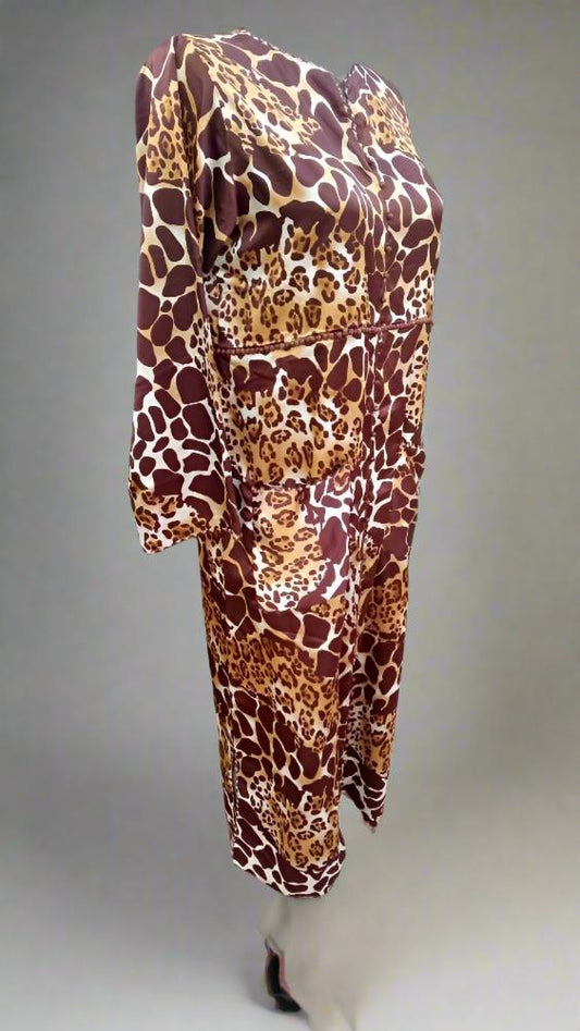 Embroidered Leopard Print Silk Kaftan