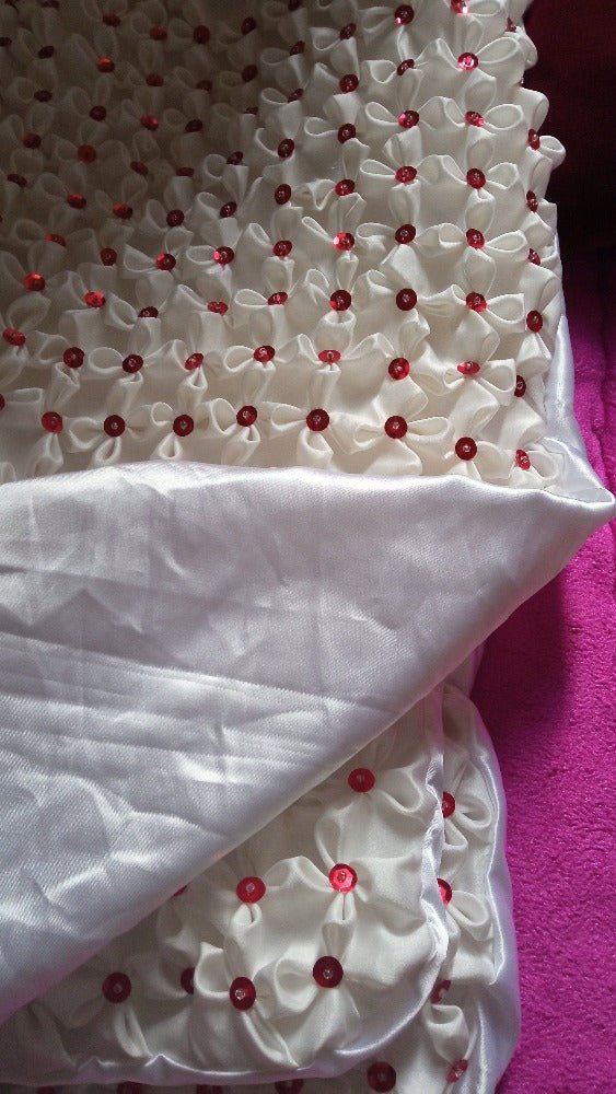 Beaded Pillow sofa cover / smocked silk white cushion