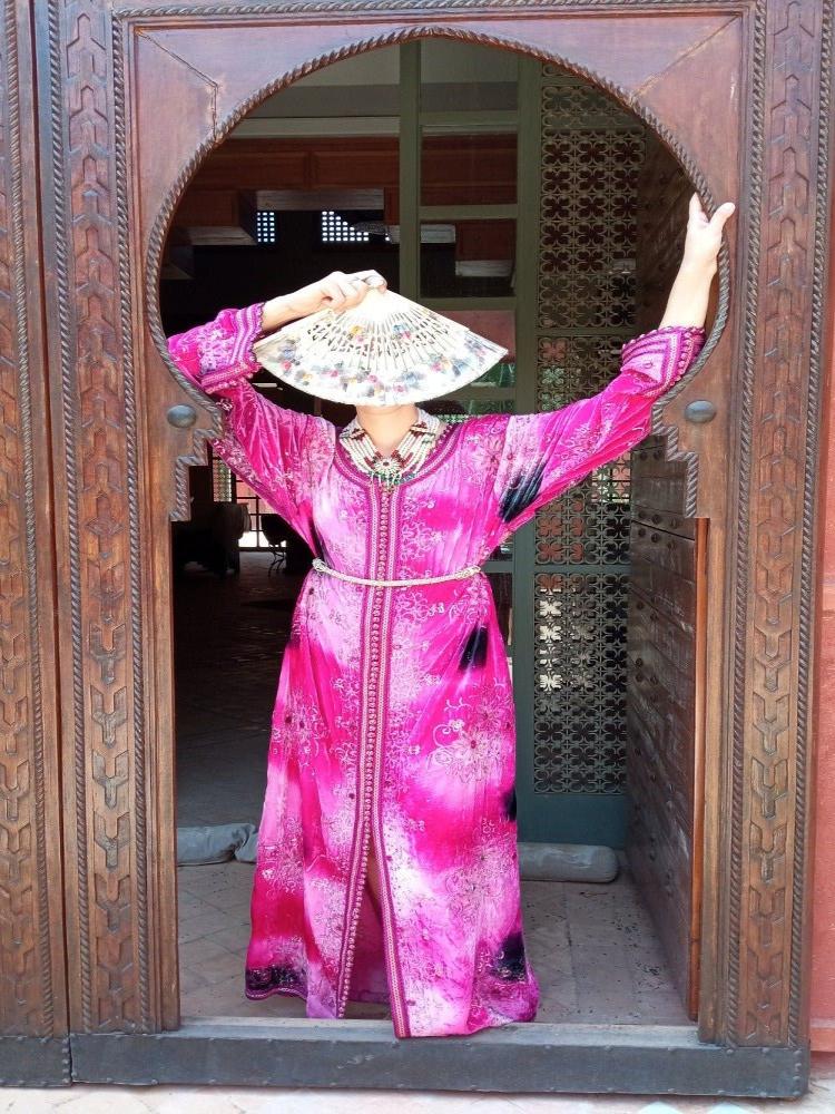 moroccan pink velvet kaftan dress