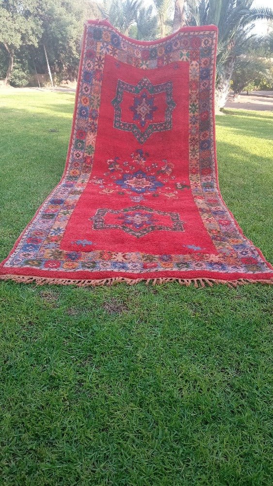 Red Vintage Moroccan Runner Rug 15×2 ft