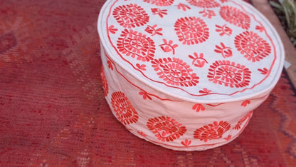 Customize Embroidered Orange Cotton floor pouf