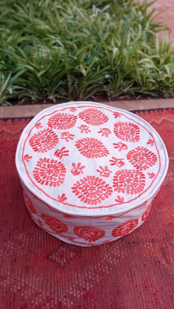 Customize Embroidered Orange Cotton floor pouf