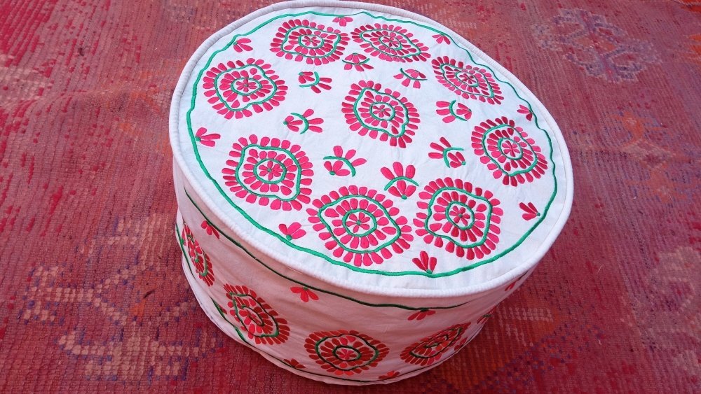 Unique Embroidered Moroccan Cotton floor pouf