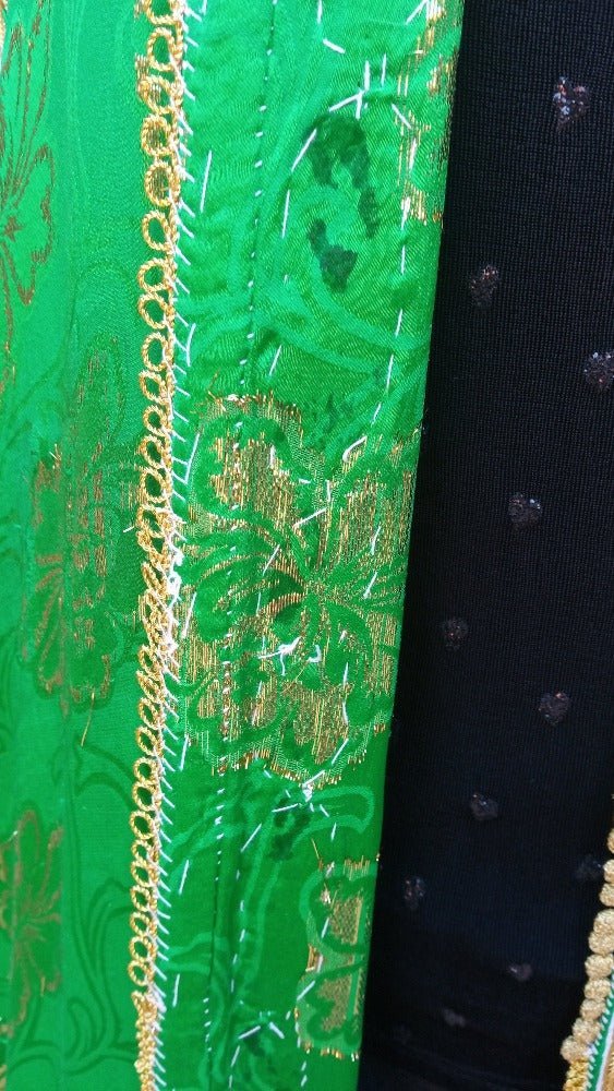 Vintage Moroccan Green Caftan with Gold Embroidery