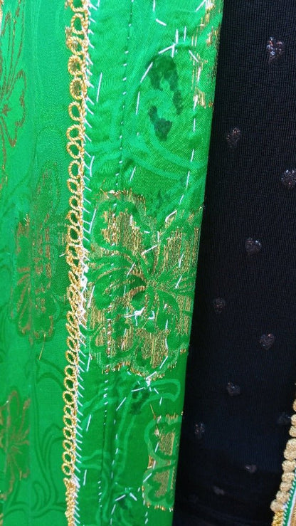 Vintage Moroccan Green Caftan with Gold Embroidery