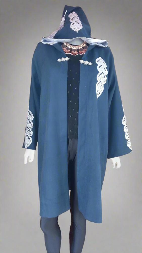 Embroidered Blue Unisex HOODED Cashmere Blend Jacket 