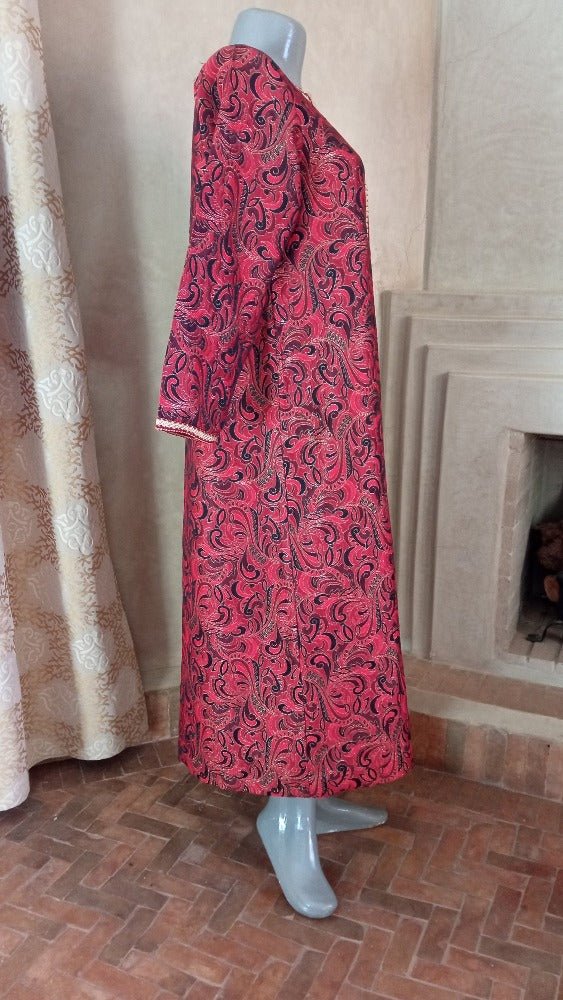 70s Red Metallic Moroccan Brocade Caftan 