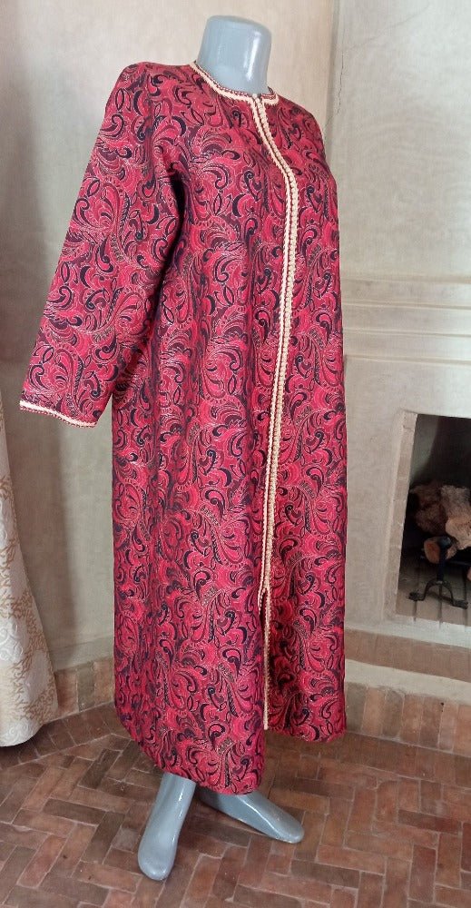 70s Red Metallic Moroccan Brocade Caftan 