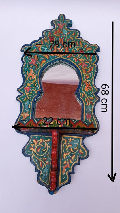 Vintage Funky Hand painted Moroccan wooden shelf and Mirror