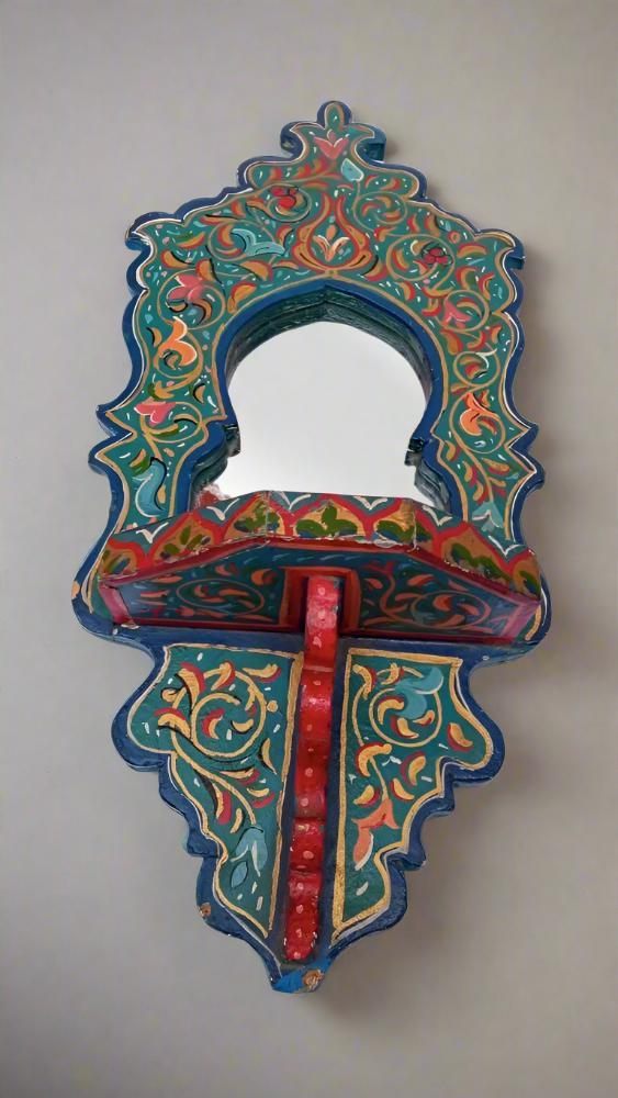 Vintage Funky Hand painted Moroccan wooden shelf and Mirror