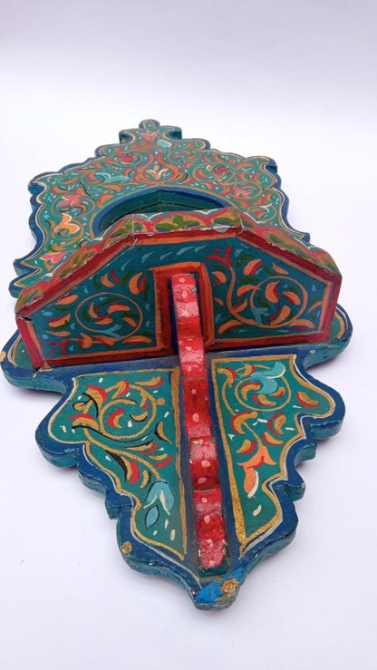 Vintage Funky Hand painted Moroccan wooden shelf and Mirror