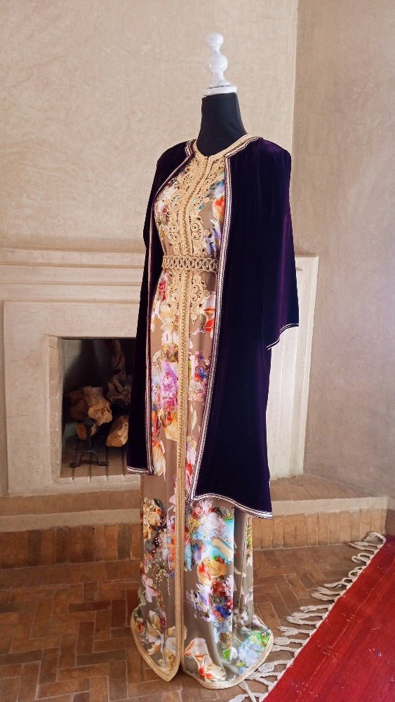 Plus Size Moroccan wedding dress Kaftan with velvet Coat