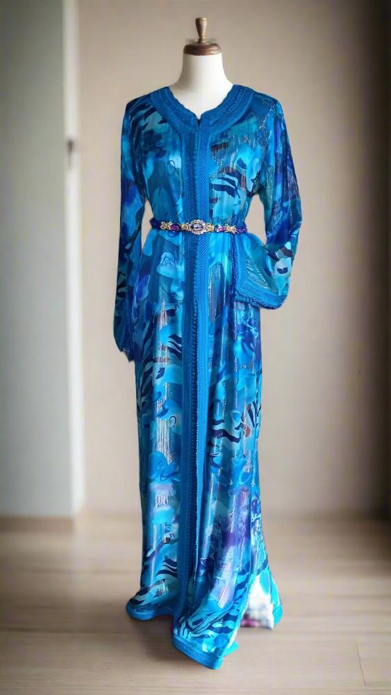 Luxury Vintage Blue Lace Caftan wedding dress for sale