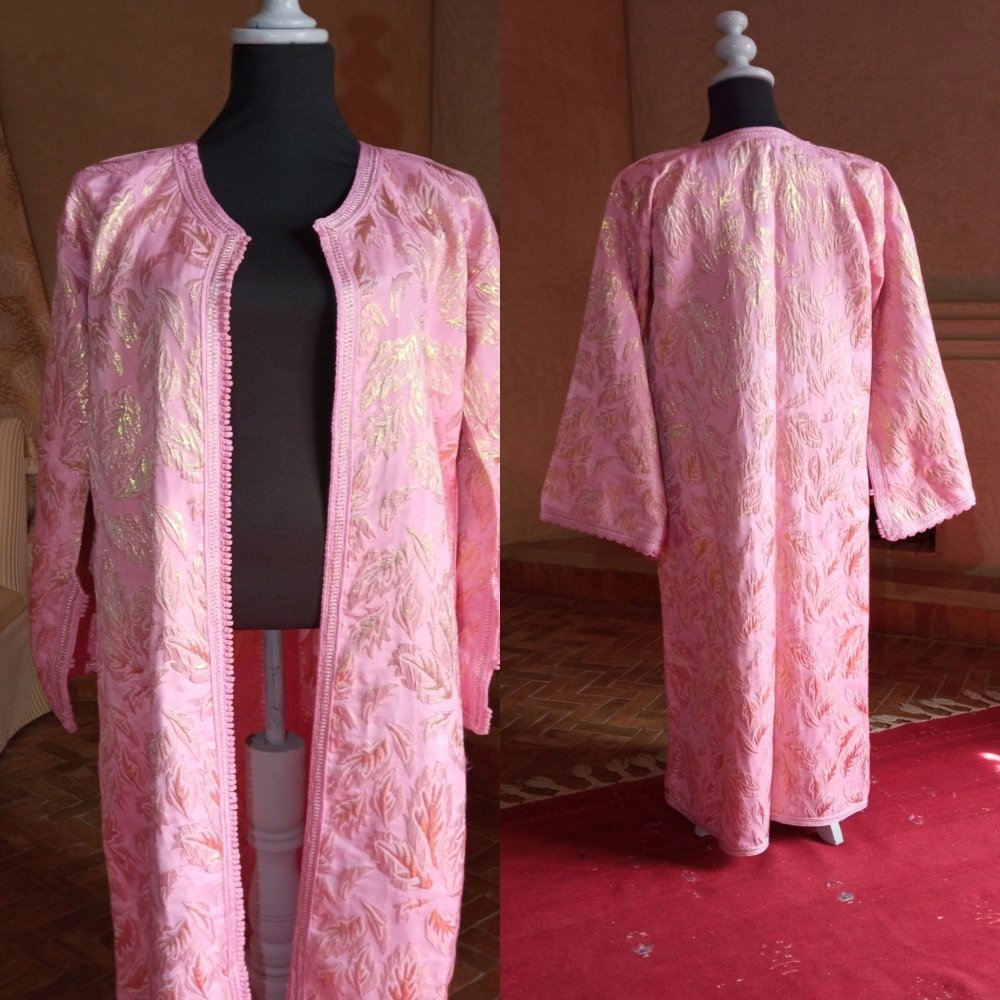 Vintage Metallic Pink BROCADE Morocco Kimono