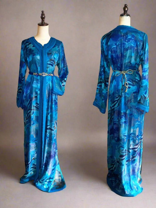 Luxury Vintage Blue Lace Caftan wedding dress for sale