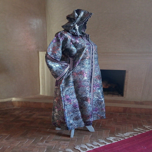 Vintage hooded Moroccan Metallic caftan, Djellabah