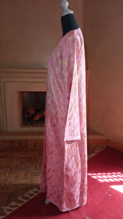 Vintage Metallic Pink BROCADE Morocco Kimono