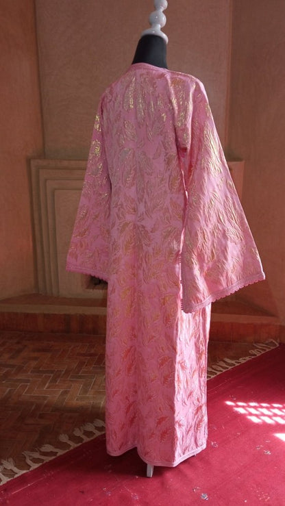 Vintage Metallic Pink BROCADE Morocco Kimono